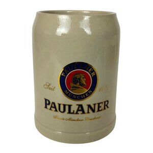 Paulaner Ceramic Beer Stein .5L Beige Mug Bavarian Beer Collectible Barware